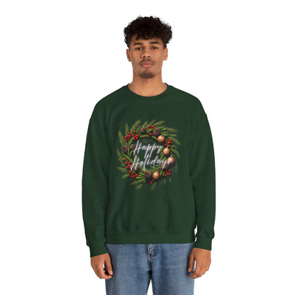 Christmas Wreath Crewneck Sweatshirt – Festive Pine & Ornaments Holiday Sweater