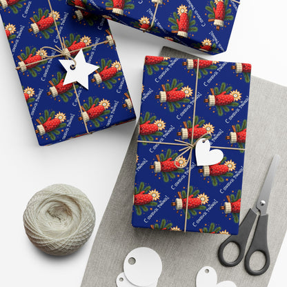 Christmas Cornucopia Gift Wrap Paper – Festive Blue Holiday Wrapping