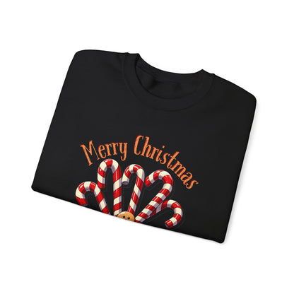 Christmas Candy Canes Crewneck Sweatshirt — "Merry Christmas" Gingerbread Holiday Sweater