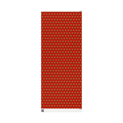 Christmas Wrapping Paper – Red with Gold Pinecone Pattern