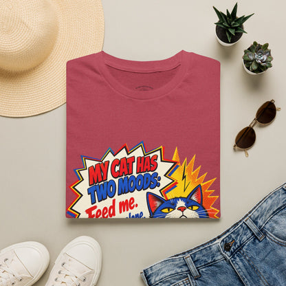Cat T-Shirt — "My Cat Has Two Moods: Feed Me, Leave Me Alone" Funny Retro Comic Tee