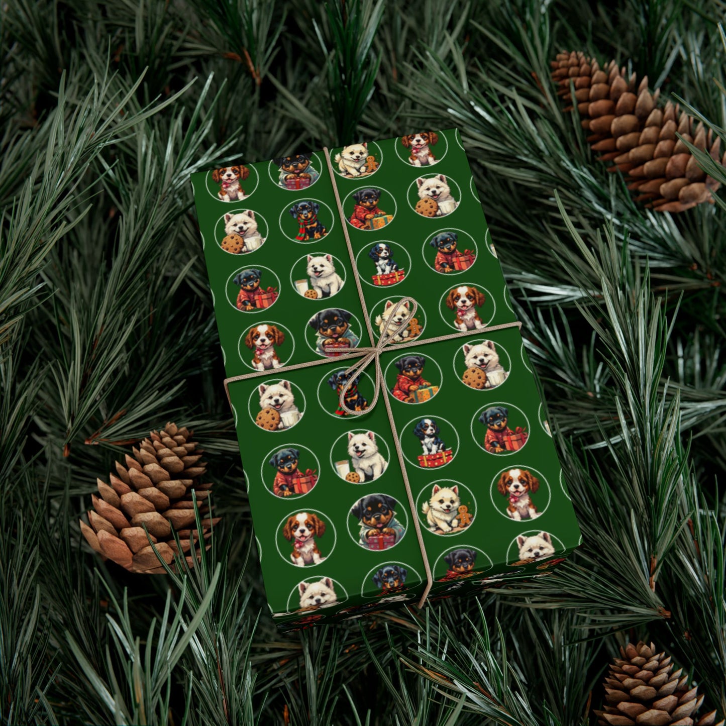 Christmas Dog Pattern Gift Wrap Paper – Green Holiday Puppy Wrapping Sheets