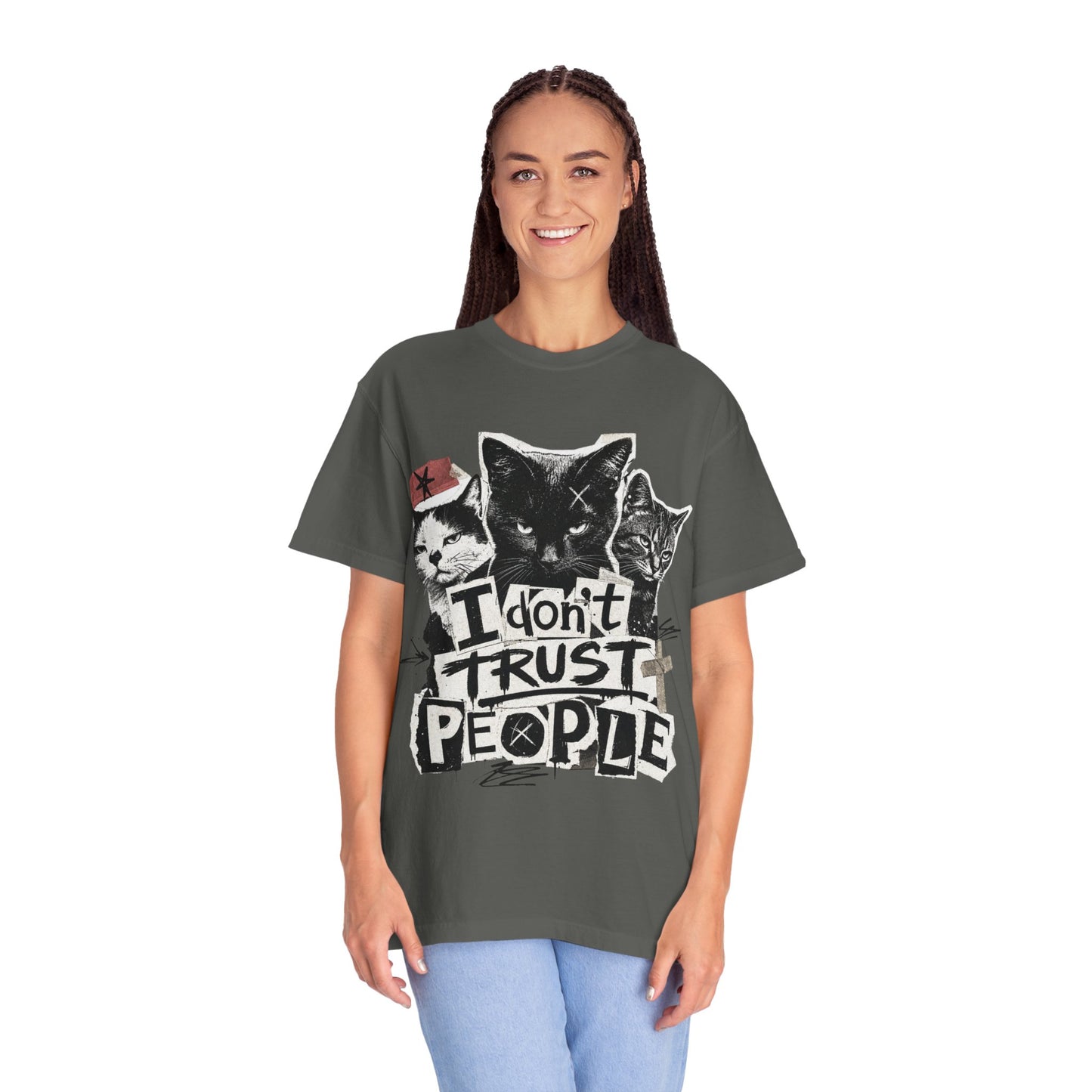 I Don’t Trust People Cat T-Shirt — Grunge Graphic Tee for Cat Lovers