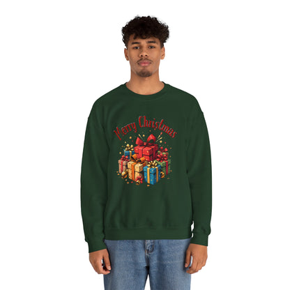 Christmas Crewneck Sweatshirt — "Merry Christmas" with Festive Gift Pile