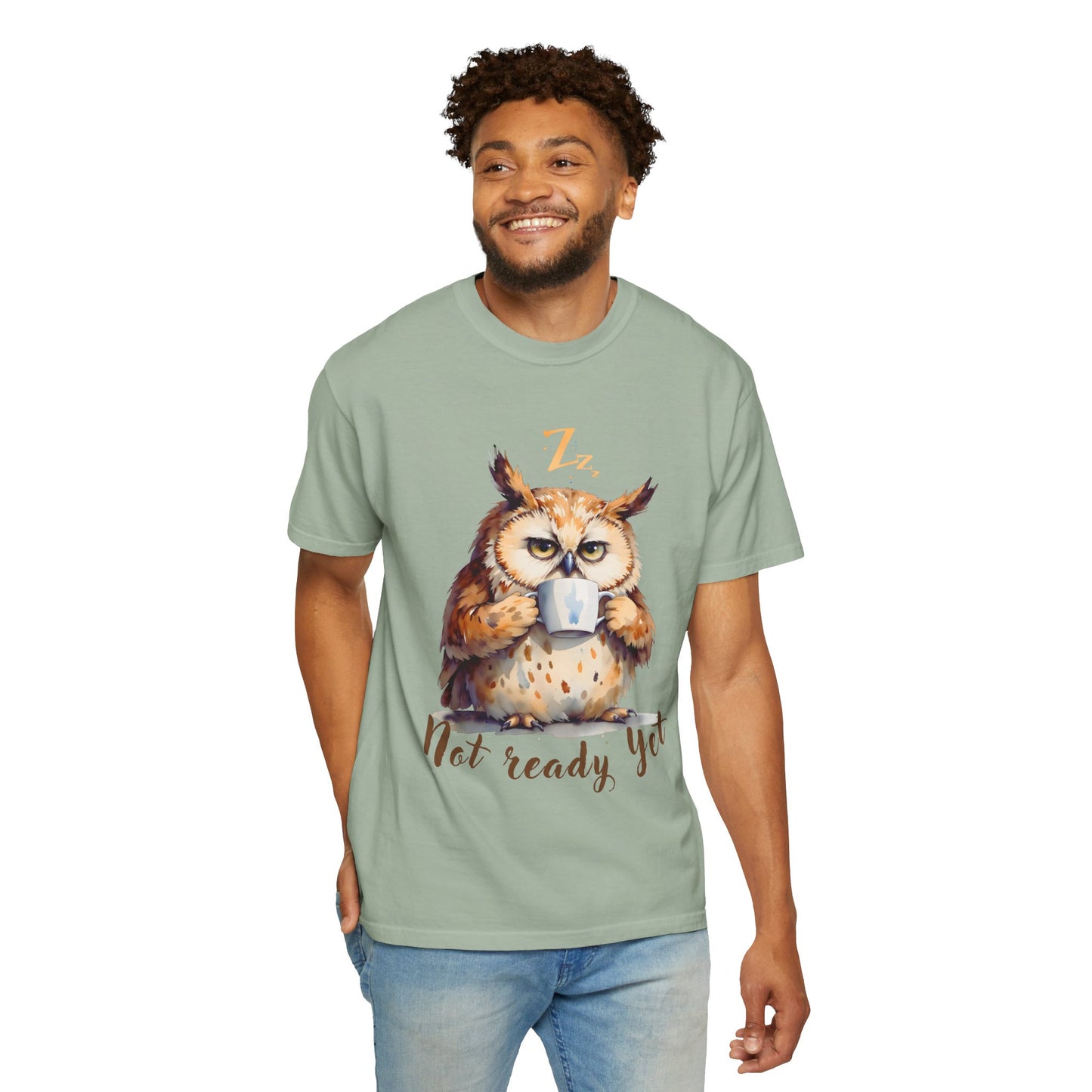 Not Ready Yet Owl T-Shirt — Cute Coffee Morning Graphic Tee
