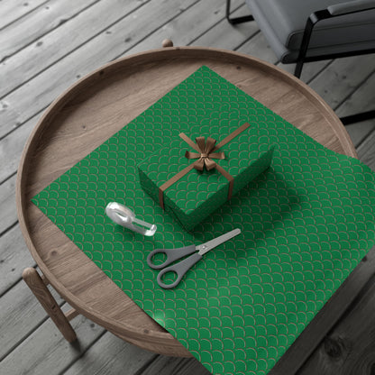 Wrapping Paper - Green Gold Scallop Pattern Holiday Gift Wrap