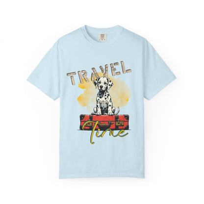 Travel Time Dog T-Shirt, Unisex Graphic Tee, Pet Lover's Gift, Vacation Shirt, Travel Enthusiast Apparel