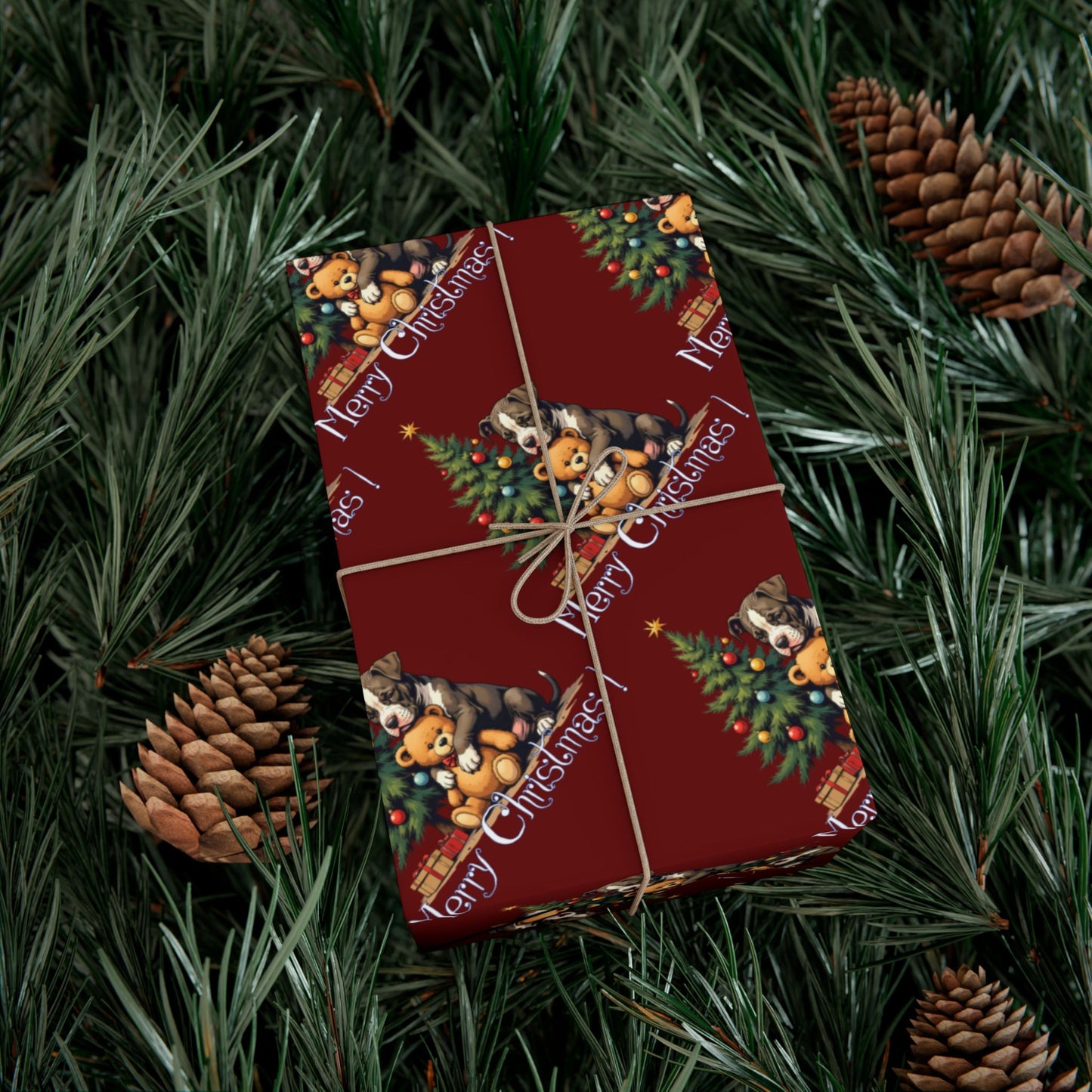 Christmas Tree & Teddy Bear Gift Wrap Paper — 'Merry Christmas' Holiday Wrapping Sheets