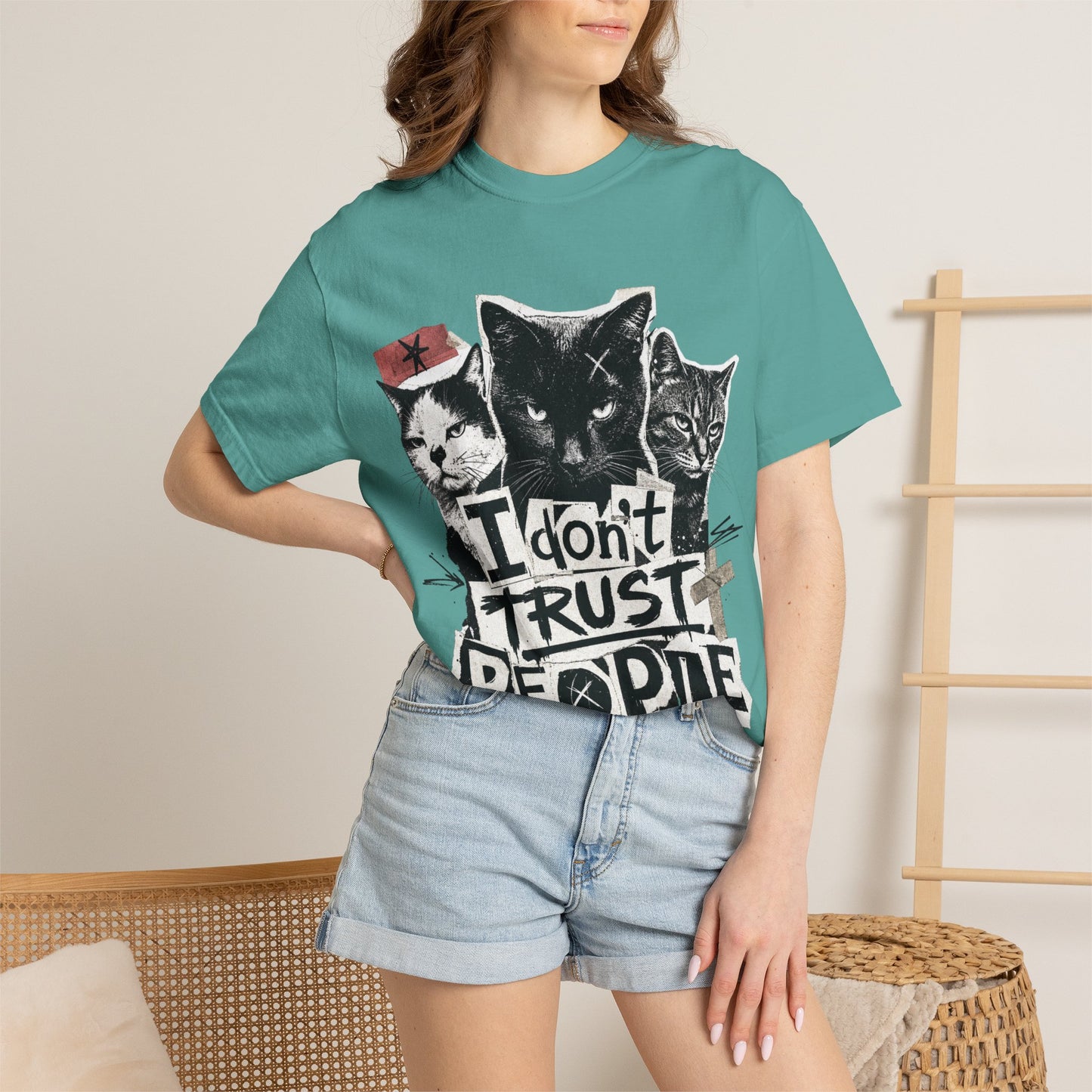 I Don’t Trust People Cat T-Shirt — Grunge Graphic Tee for Cat Lovers
