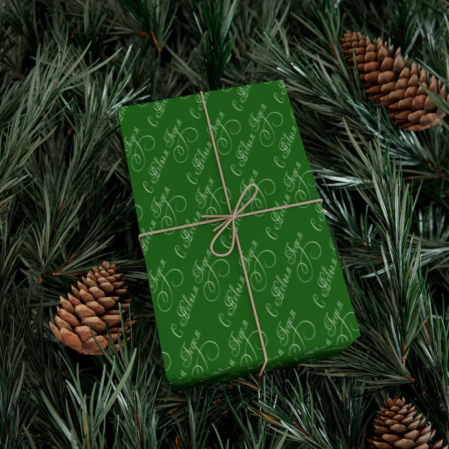 Wrapping Paper — Green Holiday Script "Merry Christmas" Pattern