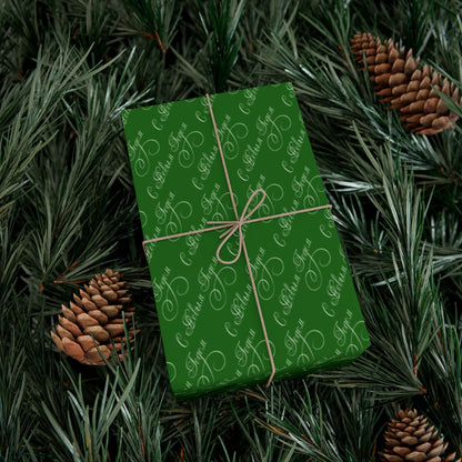 Wrapping Paper — Green Holiday Script "Merry Christmas" Pattern