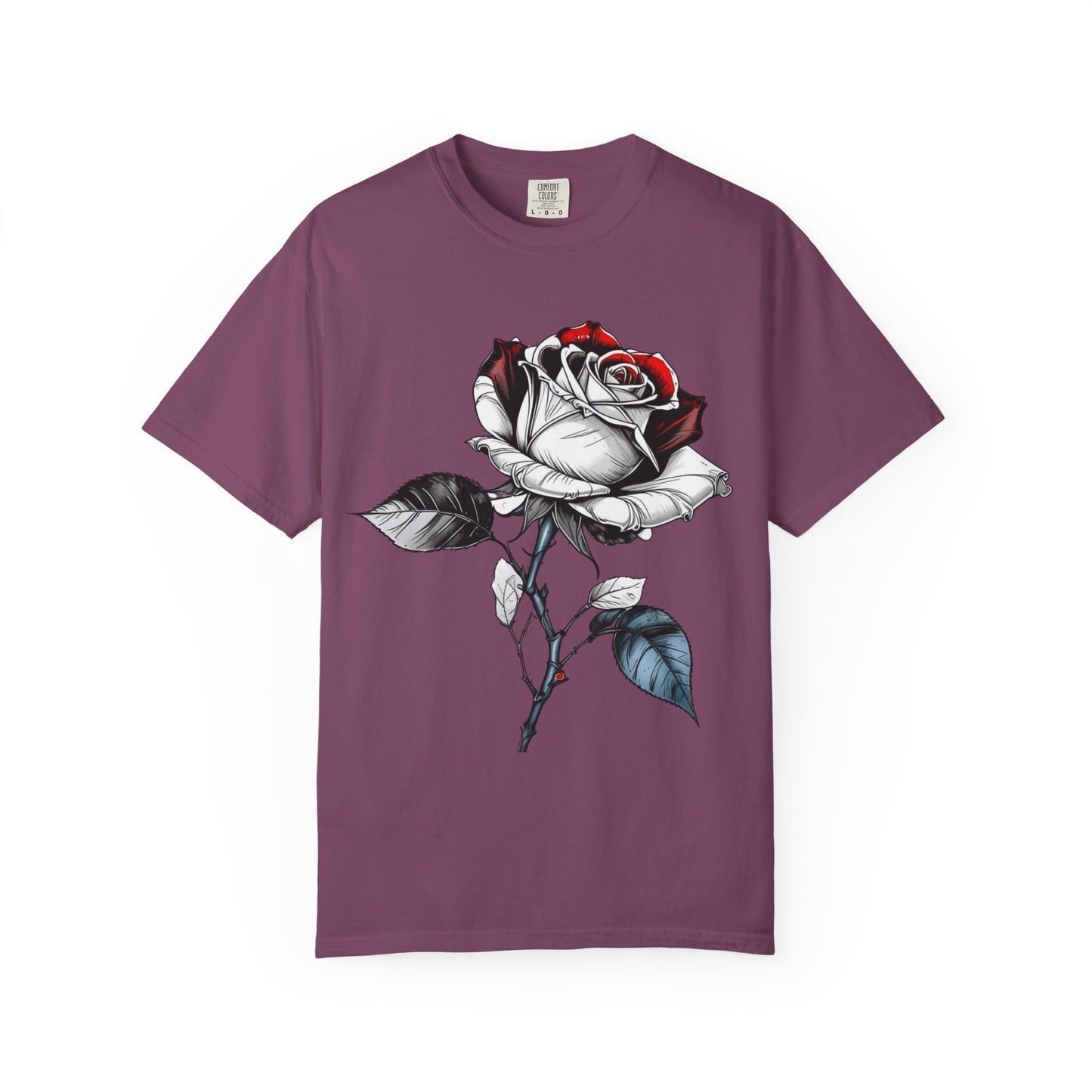 Rose Sketch T-Shirt — Black & Red Botanical Graphic Tee