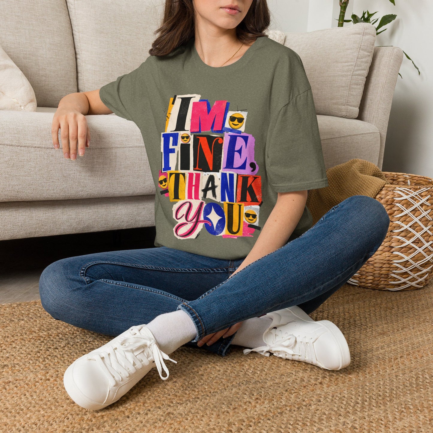 T-Shirt — "I'M FINE, THANK YOU" Retro Collage Graphic Tee