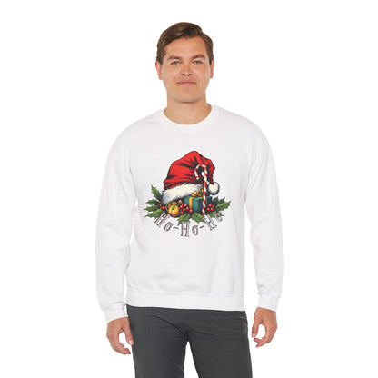 Christmas Sweatshirt - 'Ho-Ho-Ho' Santa Hat & Holly Holiday Crewneck