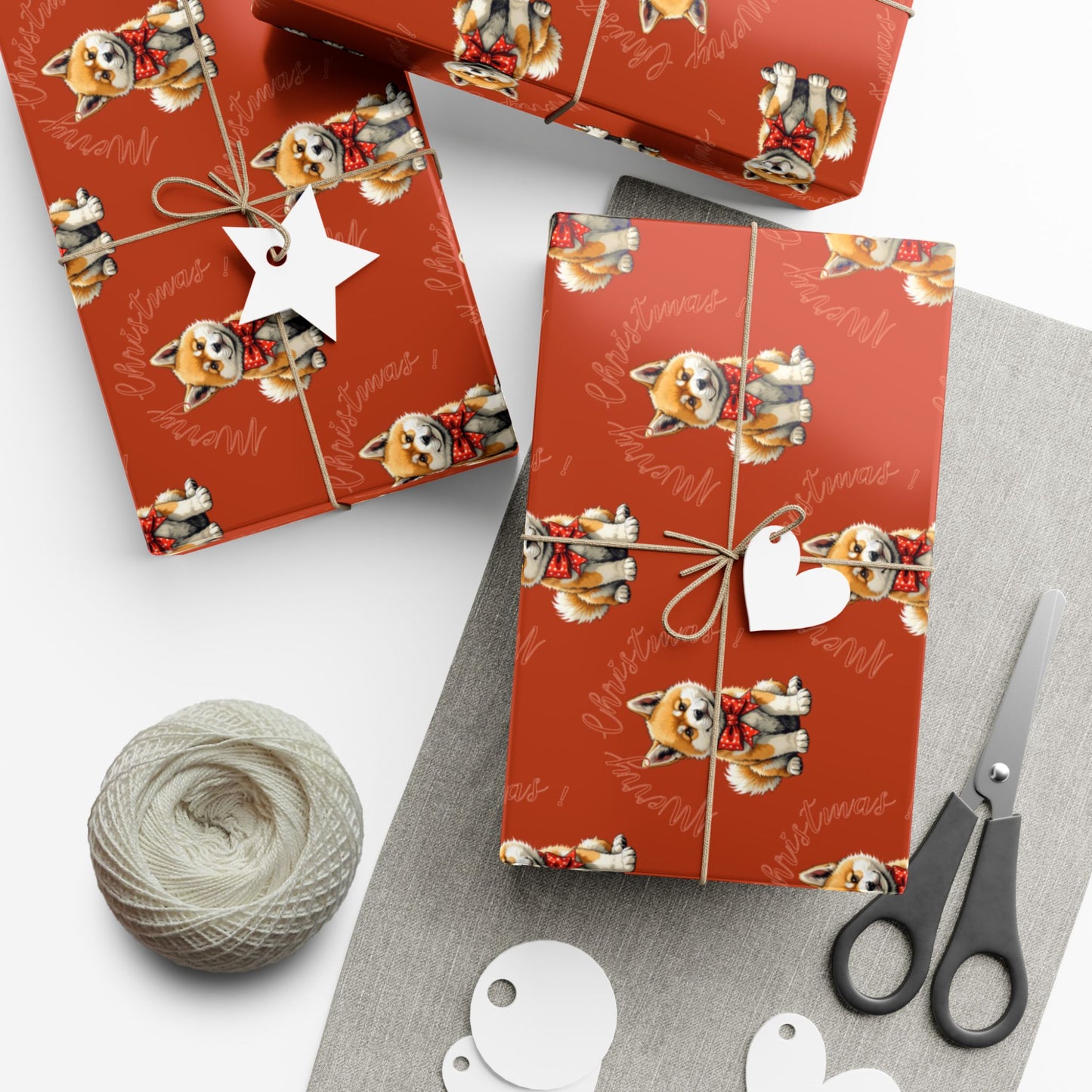 Christmas Corgi Gift Wrap Paper — Red Holiday Wrapping Paper with Cute Corgi Dogs