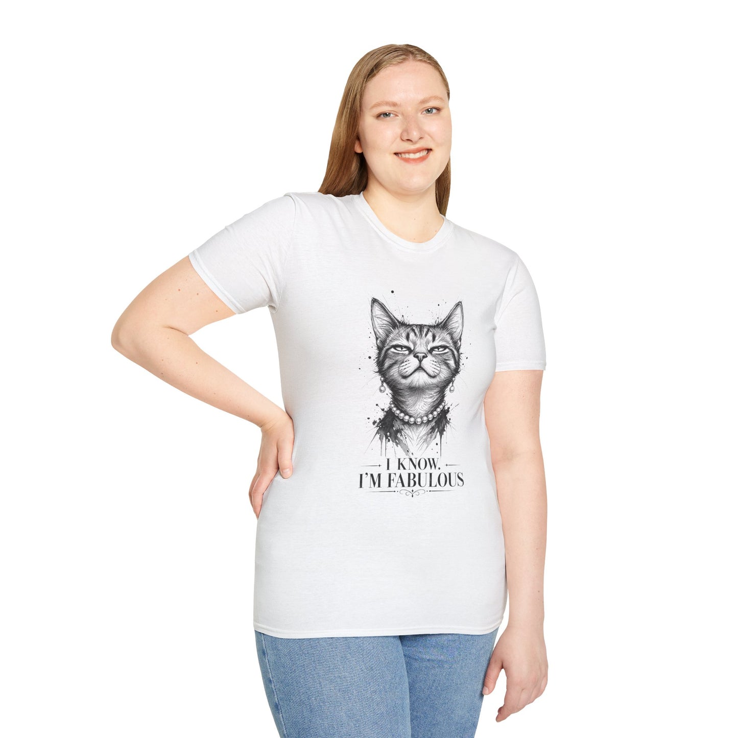 Cat T-Shirt — 'I Know I’m Fabulous' Cute Smiling Cat Graphic Tee
