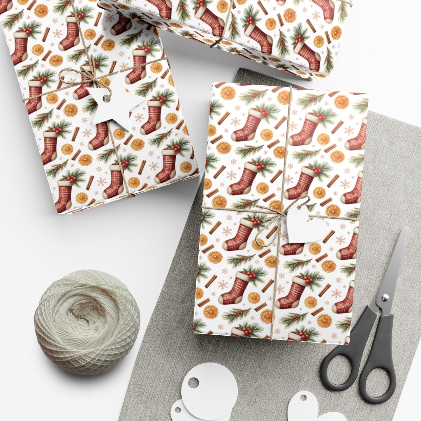 Christmas Stocking & Orange Slice Gift Wrap Paper - Holiday Wrapping Roll