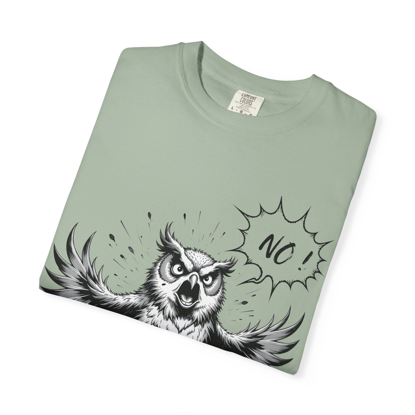 Owl Saying “No” Graphic T-Shirt — Bold Monochrome Illustration