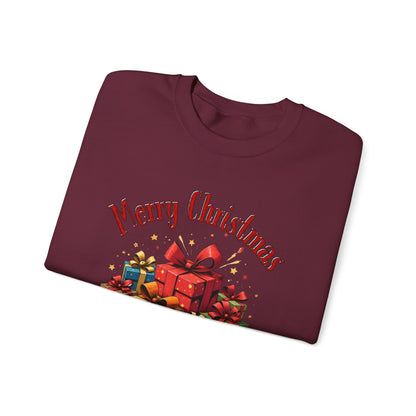 Christmas Crewneck Sweatshirt — "Merry Christmas" with Festive Gift Pile