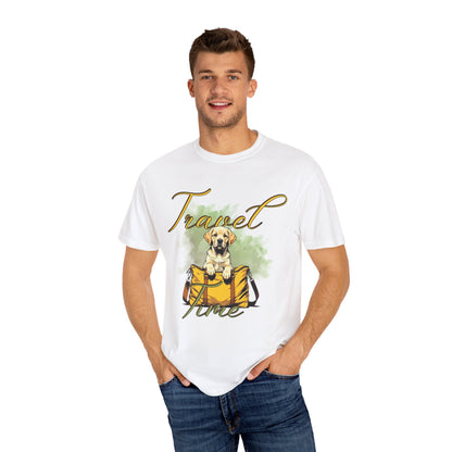 Travel Time Dog T-Shirt - Unisex Garment-Dyed Tee for Pet Lovers