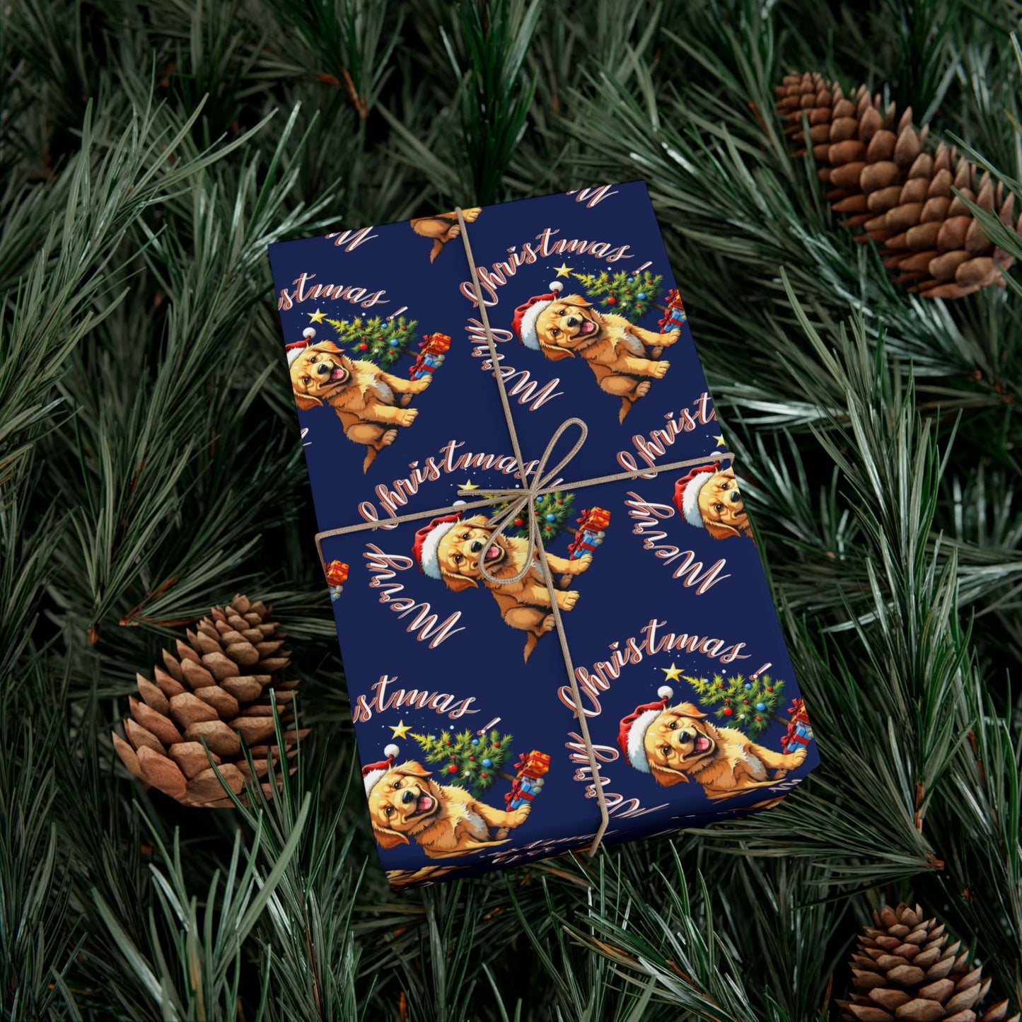 Wrapping Paper — Cute Golden Retriever Christmas Gift Wrap