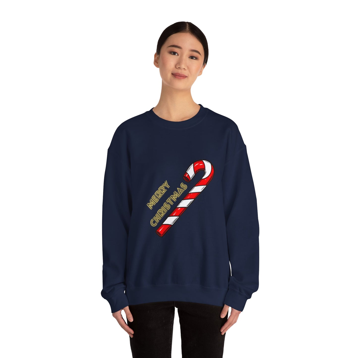 Christmas Candy Cane Crewneck Sweatshirt — "Merry Christmas" Holiday Sweater