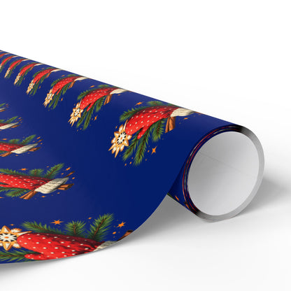 Strawberry Floral Wrapping Paper Roll — Blue Fruit Pattern Gift Wrap for Birthdays & Holidays