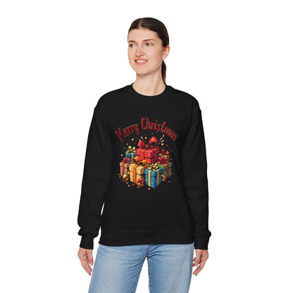 Christmas Crewneck Sweatshirt — "Merry Christmas" with Festive Gift Pile