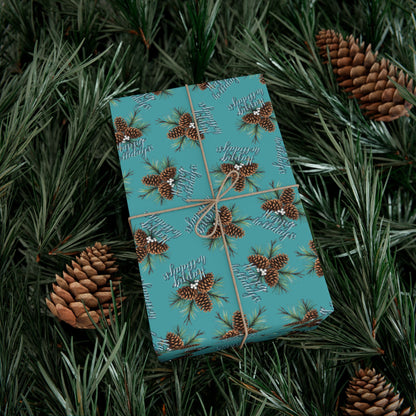 Pinecone & Spruce Teal Gift Wrap Paper – Rustic Holiday Wrapping Sheets