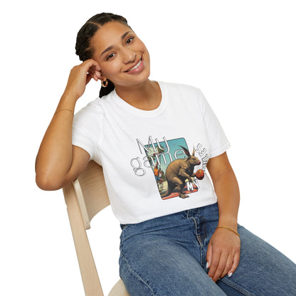 Retro Dinosaur Basketball T-Shirt - Fun Graphic Tee for Sport Enthusiasts, armadillo