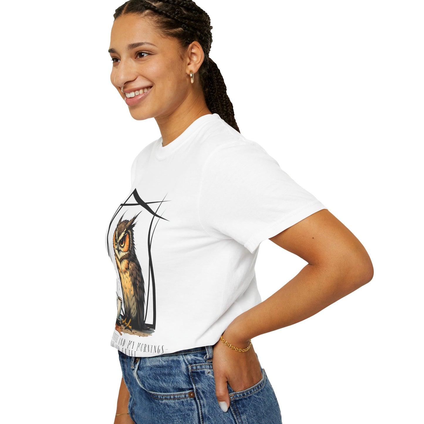 Owl & Coffee Graphic T-Shirt — 'A Day to Coffee and Contemplate'