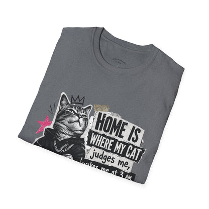 Cat T-Shirt — "Home Is Where My Cat Judges Me" Funny Graphic Tee