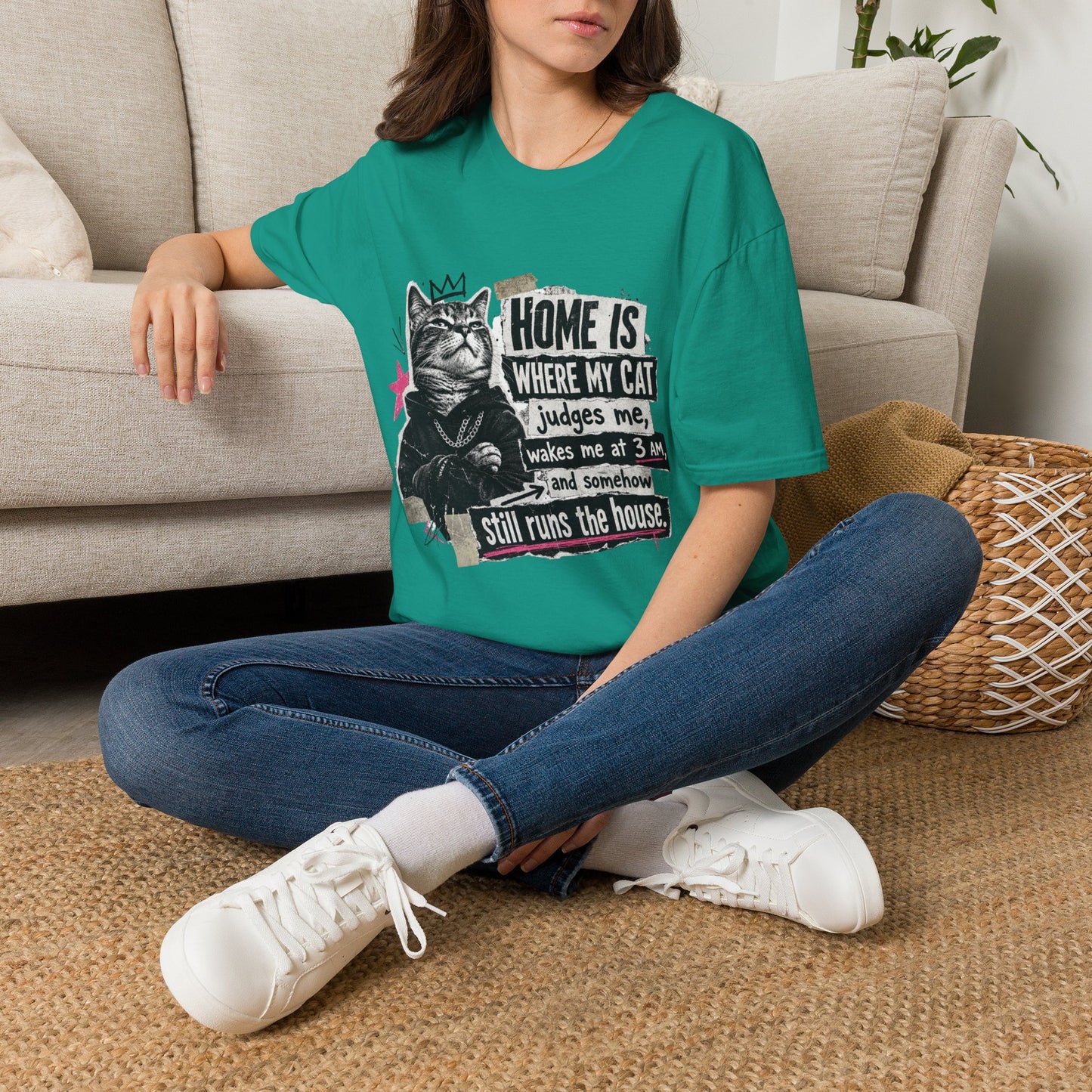 Cat T-Shirt — "Home Is Where My Cat Judges Me" Funny Graphic Tee