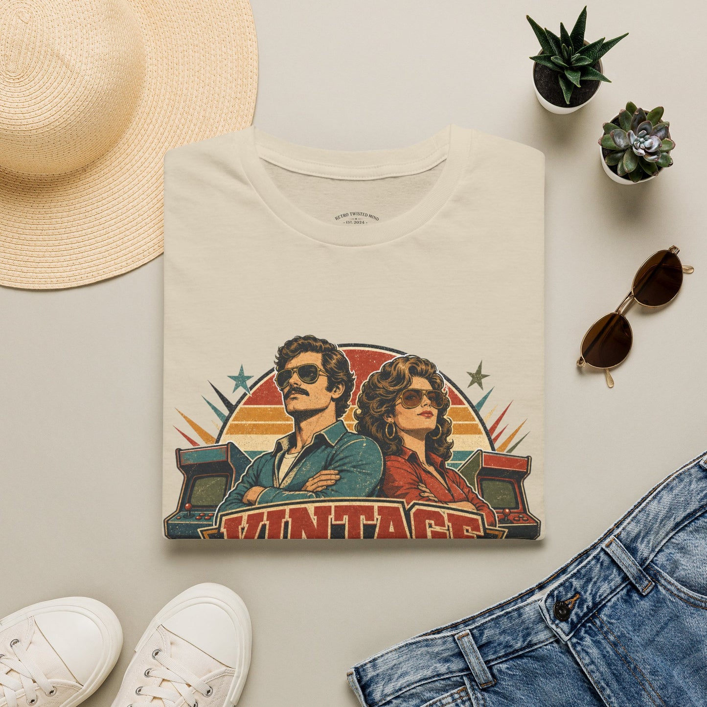 Vintage Human T-Shirt — Retro 70s Duo Graphic Tee
