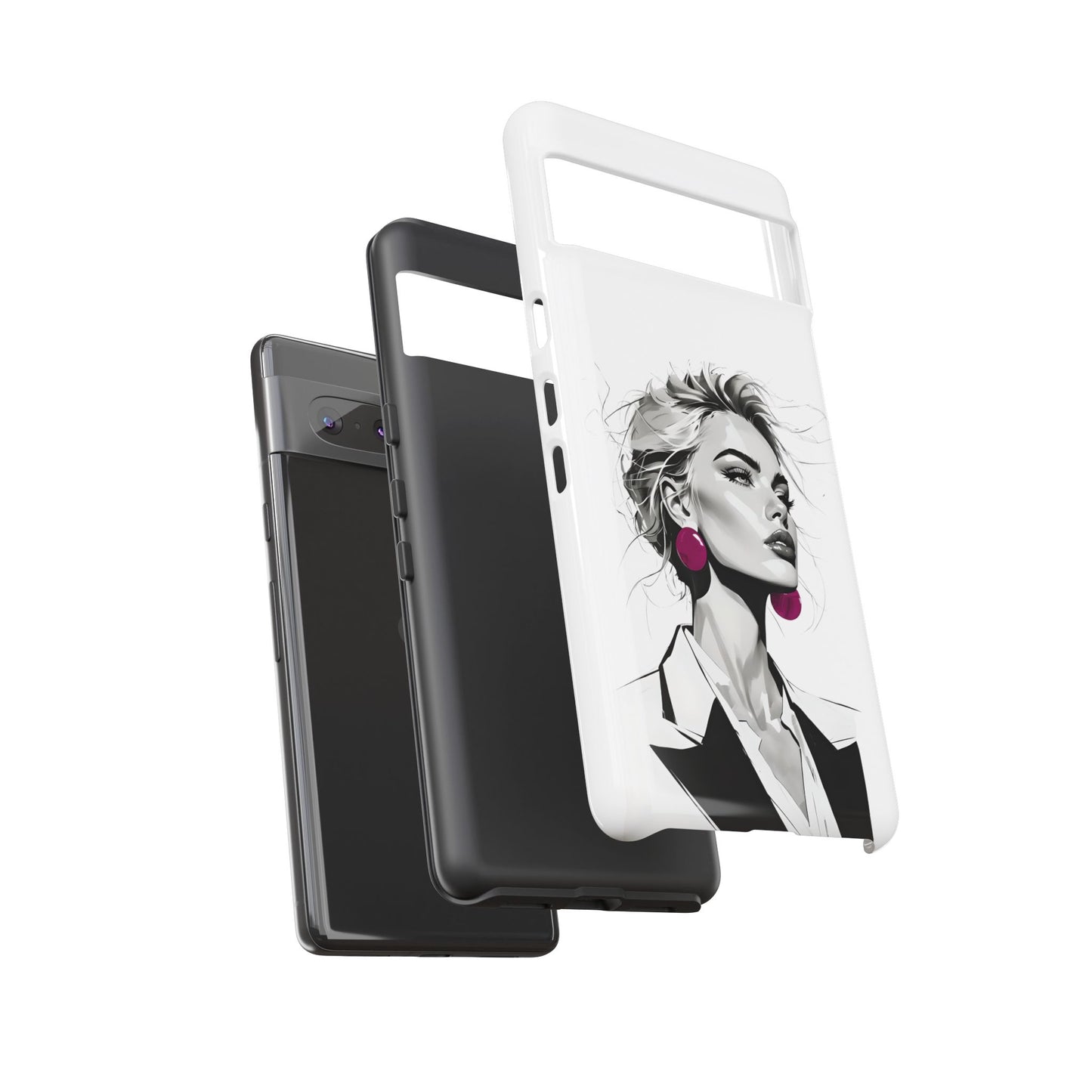 Phone Case — Chic Portrait with Pink Earrings (Stylish Protective Tough Case)