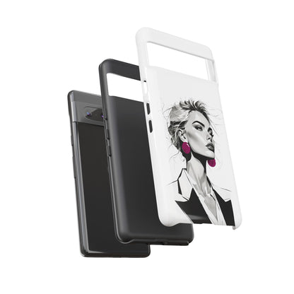 Phone Case — Chic Portrait with Pink Earrings (Stylish Protective Tough Case)
