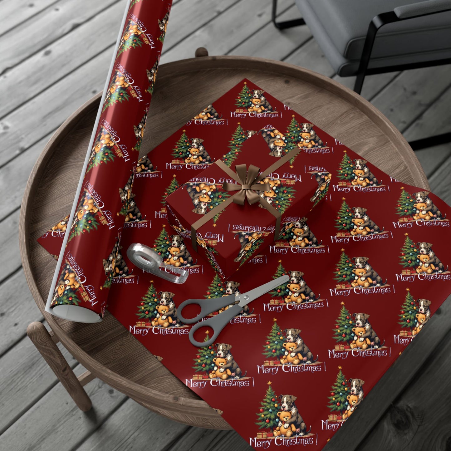 Christmas Tree & Teddy Bear Gift Wrap Paper — 'Merry Christmas' Holiday Wrapping Sheets