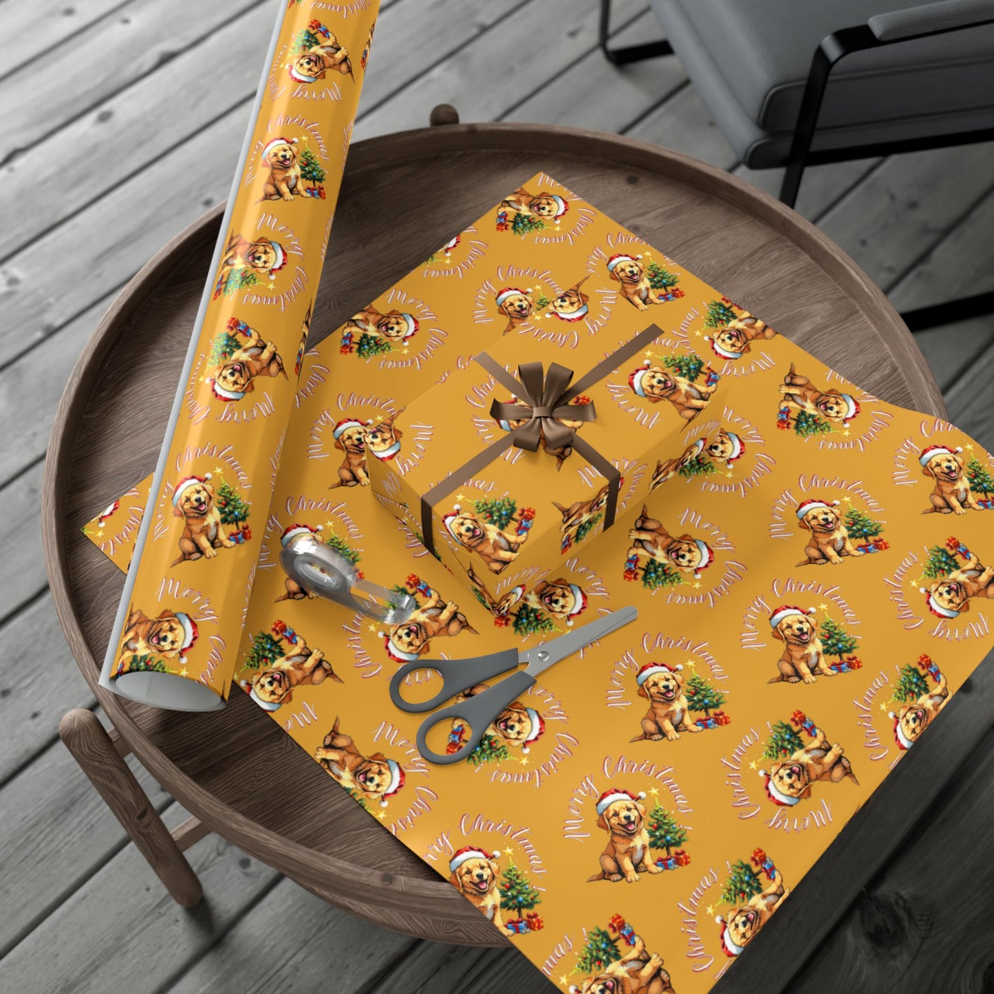 Christmas Puppy Gift Wrap Paper — Cute Holiday Dog Pattern Wrapping Sheets