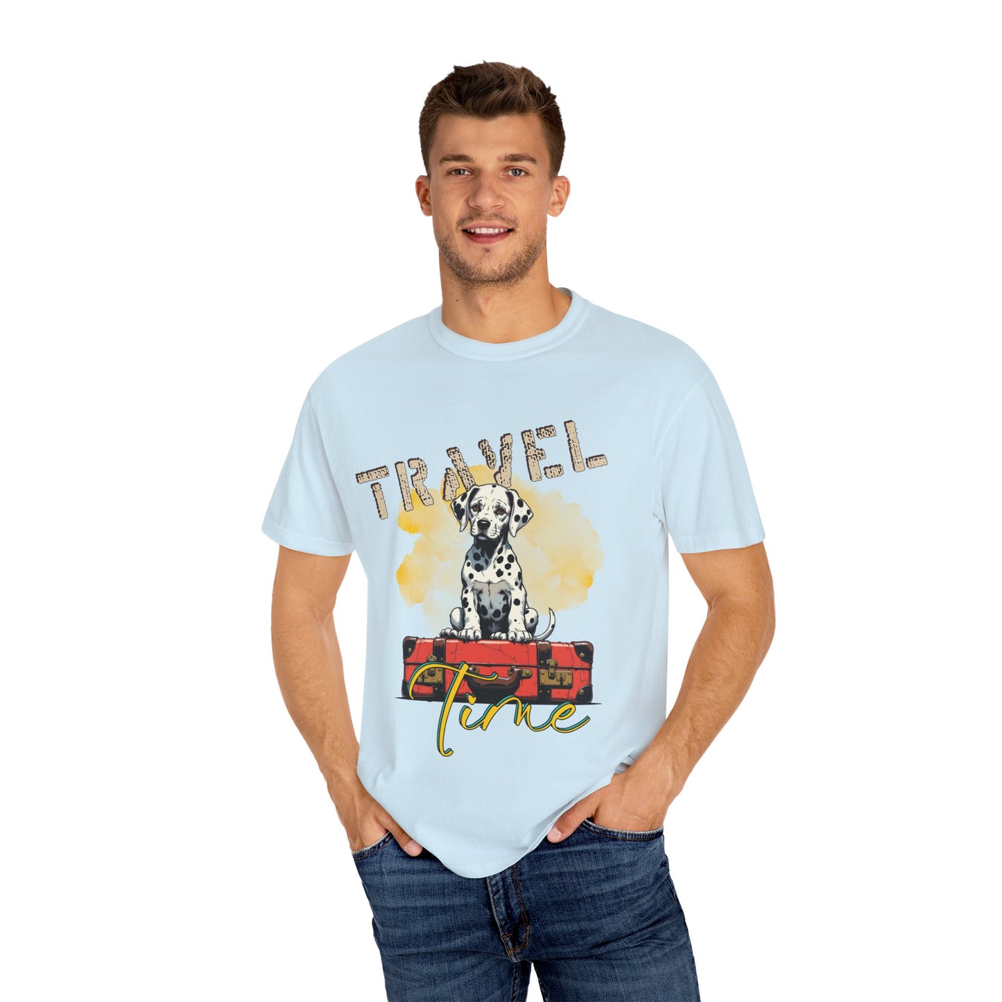 Travel Time Dog T-Shirt, Unisex Graphic Tee, Pet Lover's Gift, Vacation Shirt, Travel Enthusiast Apparel