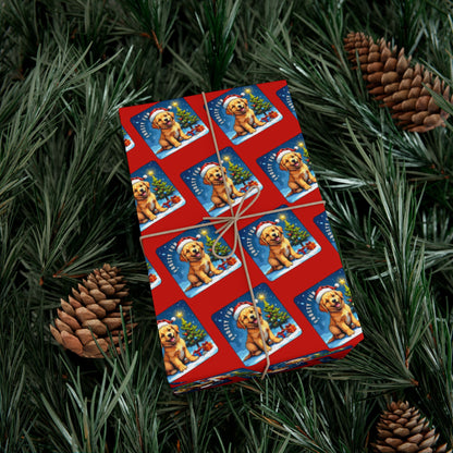 Holiday Puppy Pattern Gift Wrap Paper – Cute Dog Photo Christmas Wrapping Sheets