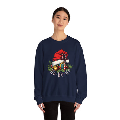 Christmas Sweatshirt - 'Ho-Ho-Ho' Santa Hat & Holly Holiday Crewneck
