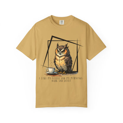 Owl & Coffee Graphic T-Shirt — 'A Day to Coffee and Contemplate'