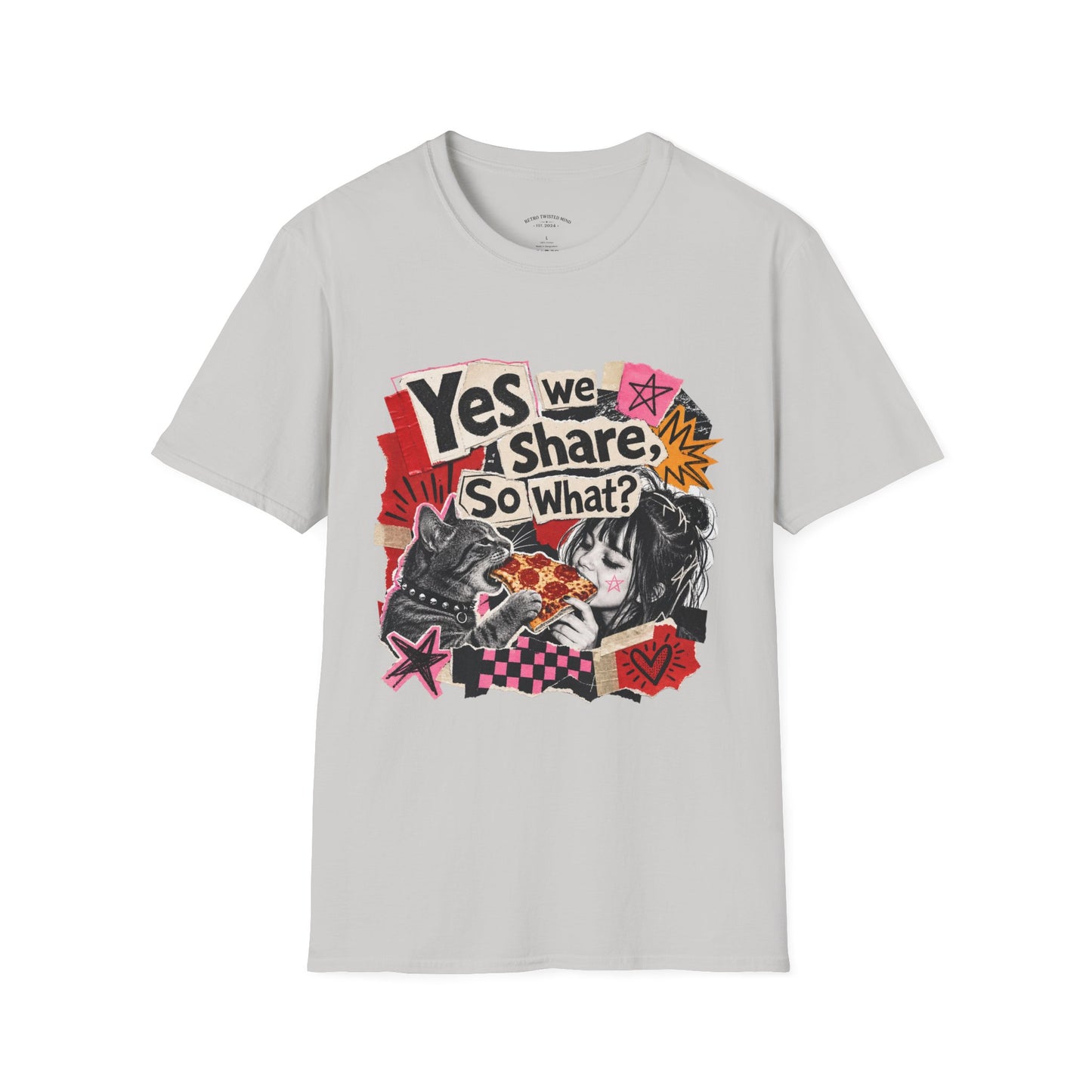 T-Shirt — "Yes We Share, So What?" Retro Collage Graphic Tee
