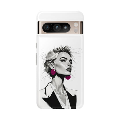 Phone Case — Chic Portrait with Pink Earrings (Stylish Protective Tough Case)