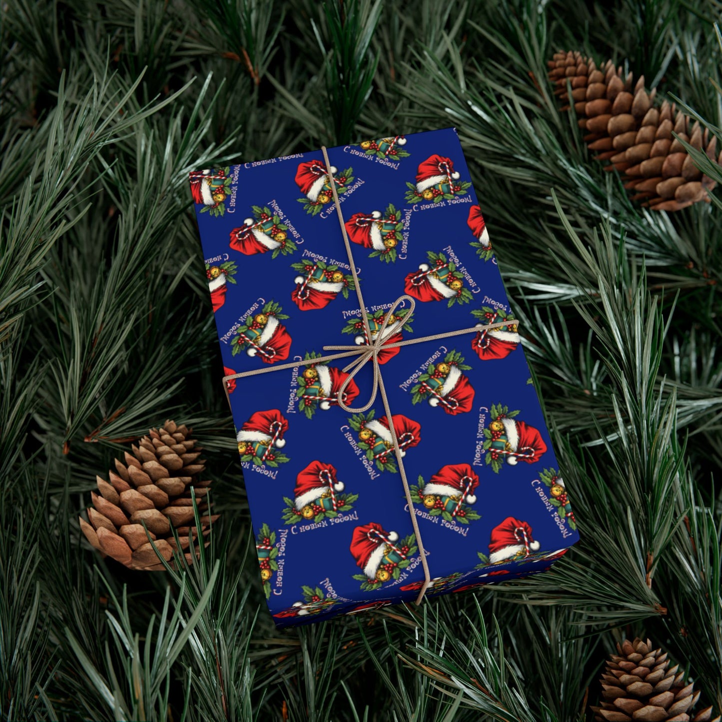 Christmas Gift Wrap Paper — Santa Sleigh & Presents Pattern