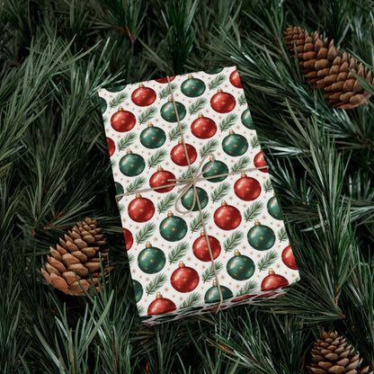 Christmas Ornament Gift Wrap Paper - Red & Green Bauble Wrapping Paper