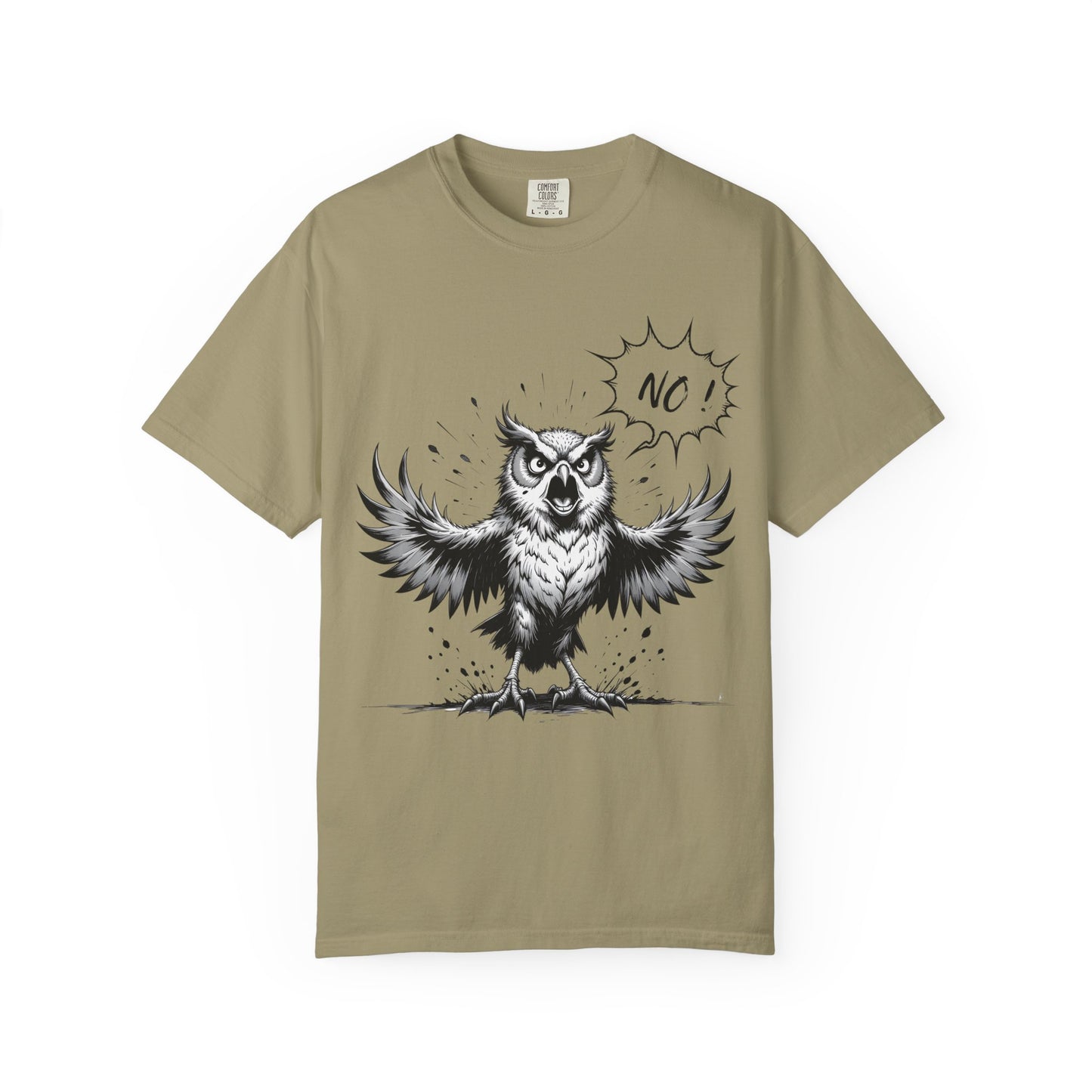 Owl Saying “No” Graphic T-Shirt — Bold Monochrome Illustration