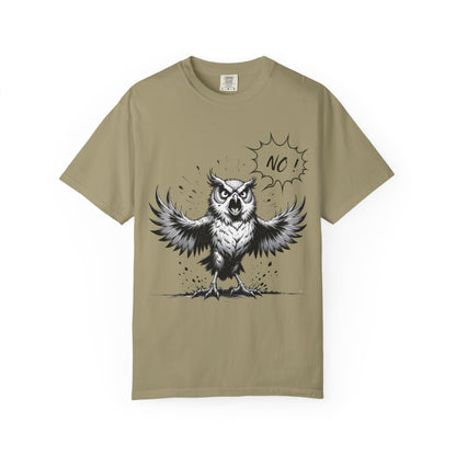 Owl Saying “No” Graphic T-Shirt — Bold Monochrome Illustration