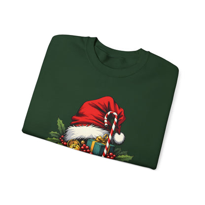 Christmas Sweatshirt - 'Ho-Ho-Ho' Santa Hat & Holly Holiday Crewneck