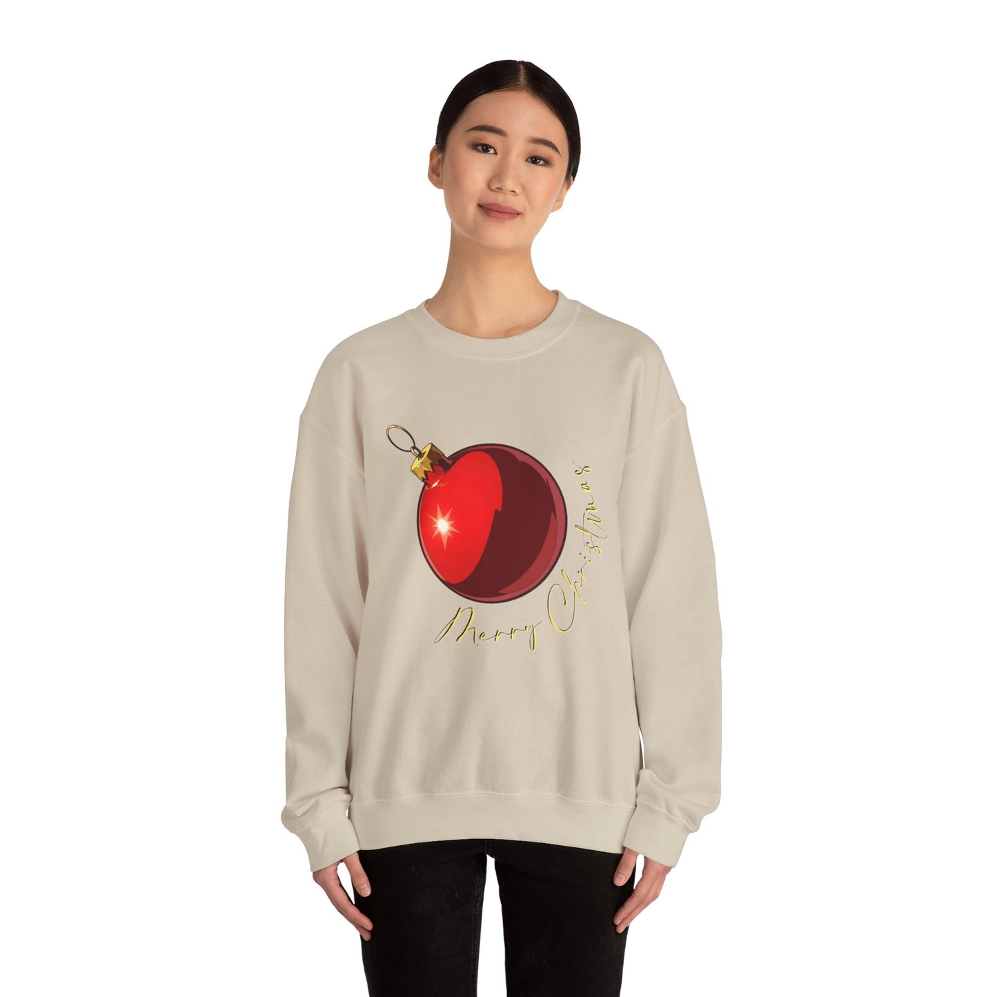 Christmas Ornament Crewneck Sweatshirt — Red Bauble "Merry Christmas" Holiday Sweater